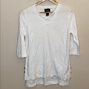 PURE Handknit White 3/4 Sleeve Tunic Button Detail